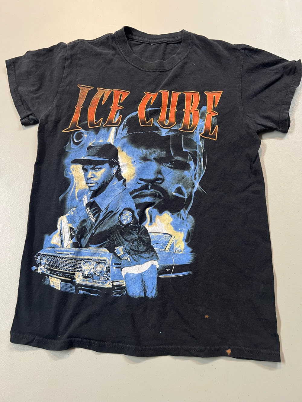 Ice Cube Graphic T-Shirt Black Rap Hip Hop Size Small Distressed